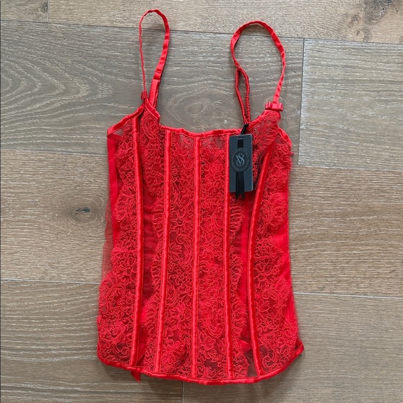 NWT Victoria's Secret Designer Collection Vibrant Red Bow Lace Corset TopS